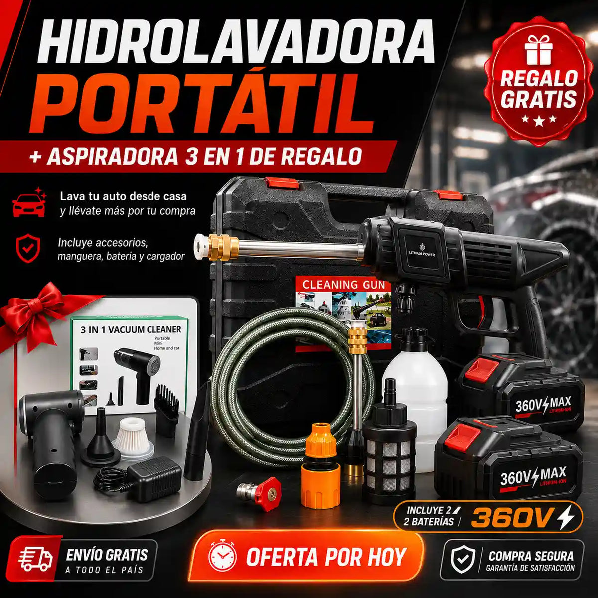 Hidrolavadora Inalámbrica 360V MAX + Aspiradora 3 en 1 GRATIS