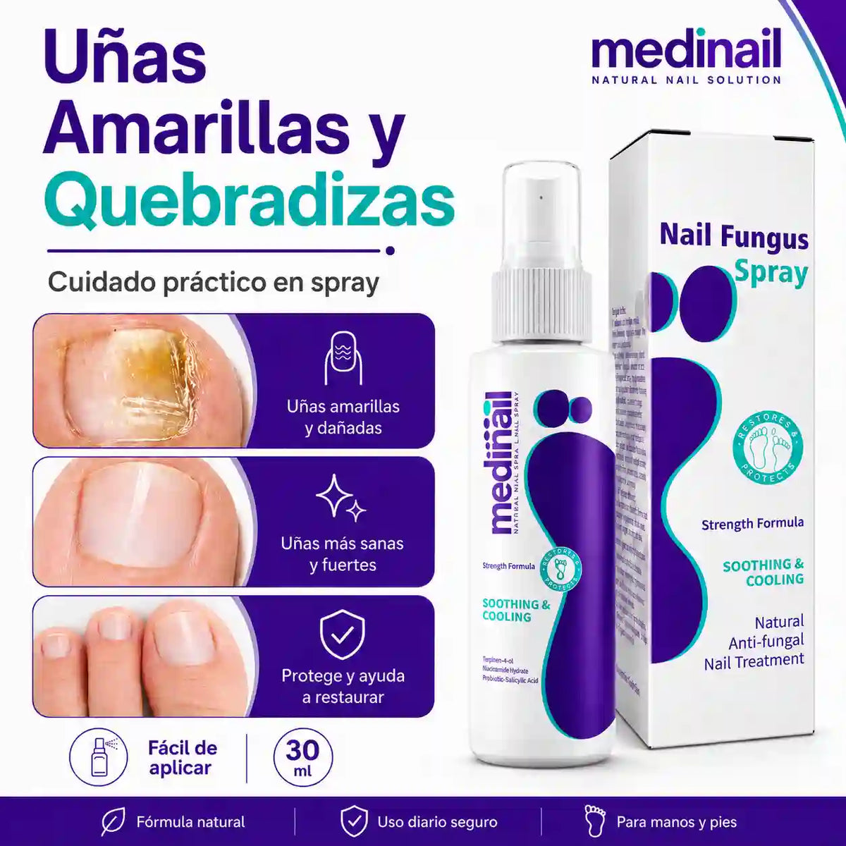 Medinail - Spray Antifúngico - Dile adiós a los hongos y malos olores.