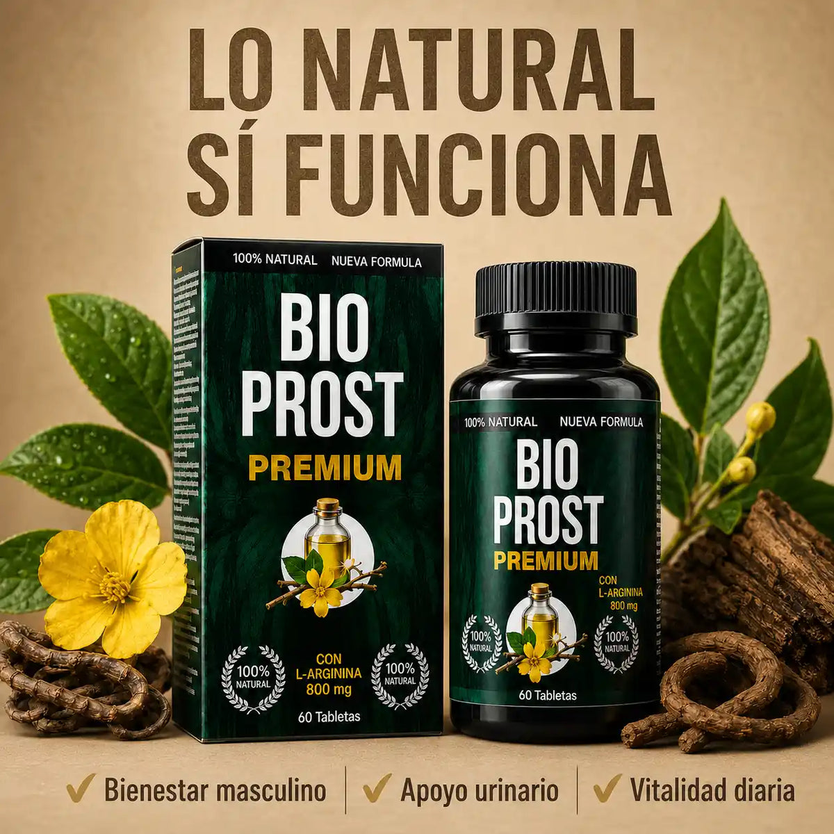 BIO PROST™ – Maca, Ciruela Africana, L-Arginina, Vitamina E, Zinc, Saw Palmetto y Clavo Huasca. Bienestar Prostático, Control Urinario y Vigor Masculino.
